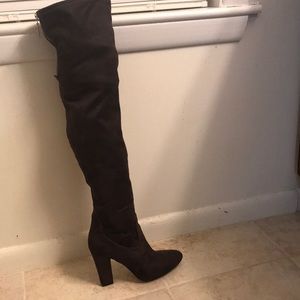 Ivanka Trump Over the Knee Dark Grey Suede Zipper Back Boots